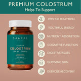 SACRALMOON Colostrum, 30% IgG - First Milking - Low Heat Processed - 2000mg - Non GMO - Immune, Gut, Digestive, GI Tract Support - Skin, Hair - May Assist Muscle Exercise Recovery, Energy, Clarity.