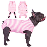 Dog Surgery Recovery Suit,Surgical Suit for Large Female Dogs,Soft Combed Cotton,Striped Pink Zipper Onesie L