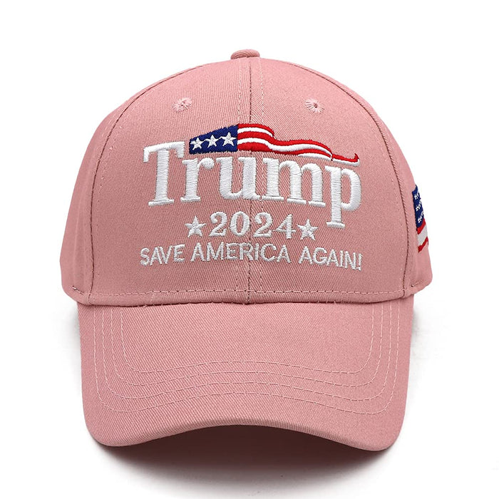 Trump 2024 Hat MAGA Hat Embroidered Save America Again Donald Trump Slogan USA Adjustable Pink Baseball Cap for Woman Men