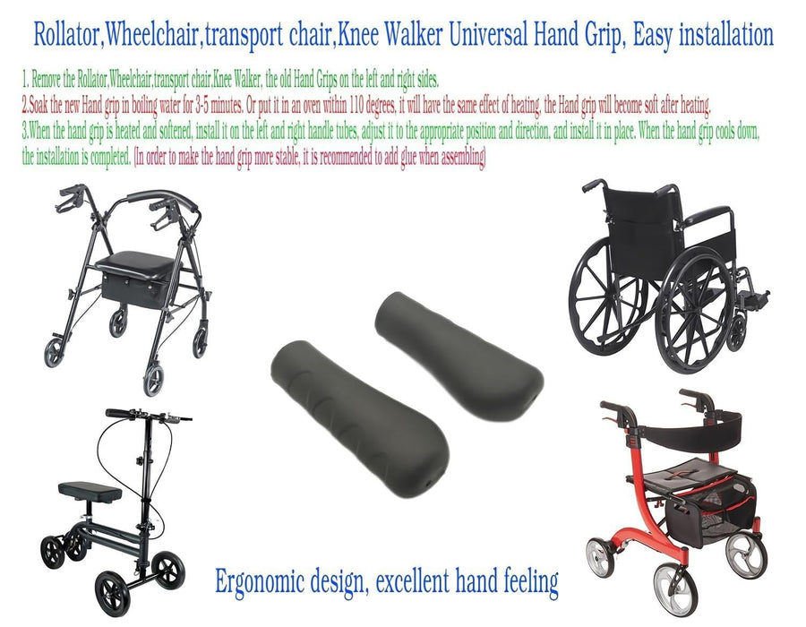 Rollator Hand Grip,Wheelchair Hand Grip,Transport Chair Hand Grip,Knee Walker Hand Grip.Universal Replacement Parts,Ergonomic Design Makes,Surface Anti-Slip Texture,Excellent Comfort(1Pr,Black)