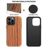 TENDLIN Compatible with iPhone 15 Pro Max Case Wood Grain Outside Design TPU Hybrid Case (Red Sandalwood)