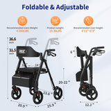 VOCIC Walkers for Seniors,Foldable Walker with Seat,Rollator Walker with Durable Aluminum,8" Big Wheels for All Terrain, Ergonomic Seat and Backrest,Dual Adjustable Height Rolling Walker| Inky Black