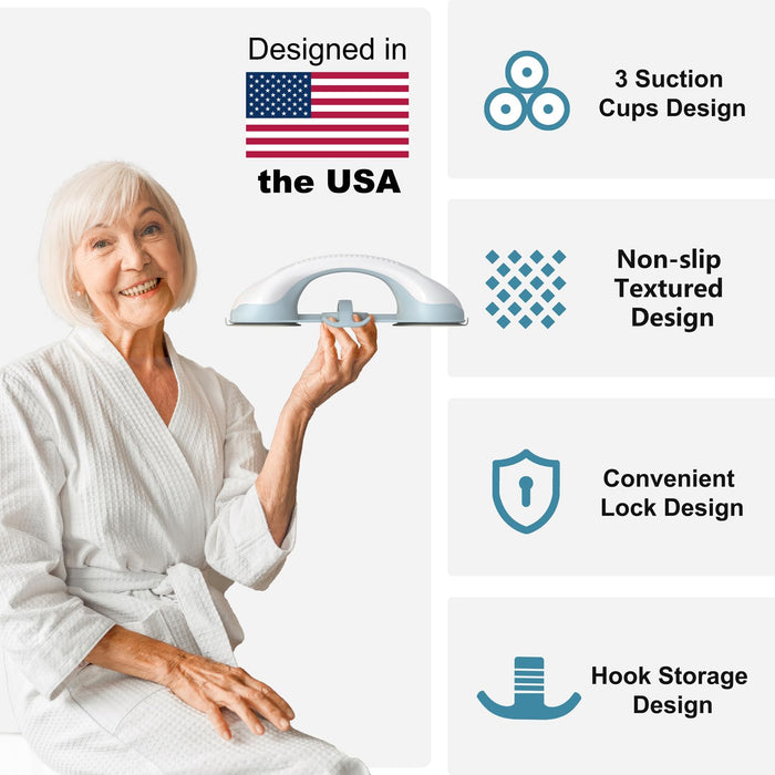 𝐔𝐩𝐠𝐫𝐚𝐝𝐞𝐝 3 Suction Cup Grab Bars for Shower, ASLUCO Shower Handles for Elderly Suction, Shower Grab Bars for Seniors, Handicap Grab Bars for Bathroom Bath Bathtub Toilet (2 Pack)