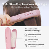 VODANA Professional Softbar Flat Iron - Ceramic Straightener with Patented Silicone Bar, Smooth & Quick Styling, Healthy Hair Solution, Dual Voltage for Worldwide Use (1.5 inch, Milk Tea Rose)