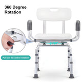 PETKABOO 360 Degree Shower Chair Swivel,Portable Seat with Armrests and Back, Adjustable Height Seat for Bathtub (White1)