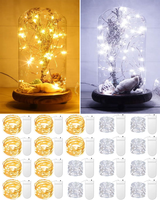 20 Pack Fairy Lights Battery Operated 3.3ft 20 LED Mini String Lights Copper Wire Twinkle Lights for Mason Jars Festivals Wedding Christmas Party Centerpiece Table Decorations, Warm White & Cool White