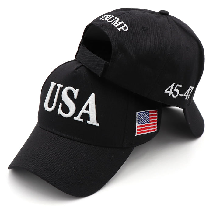 USA 3D Embroidered Dad Hat Trump 2024 MAGA Hat Make America Great Again Donald Trump Slogan with USA Flag Cap (Black USA Hat)