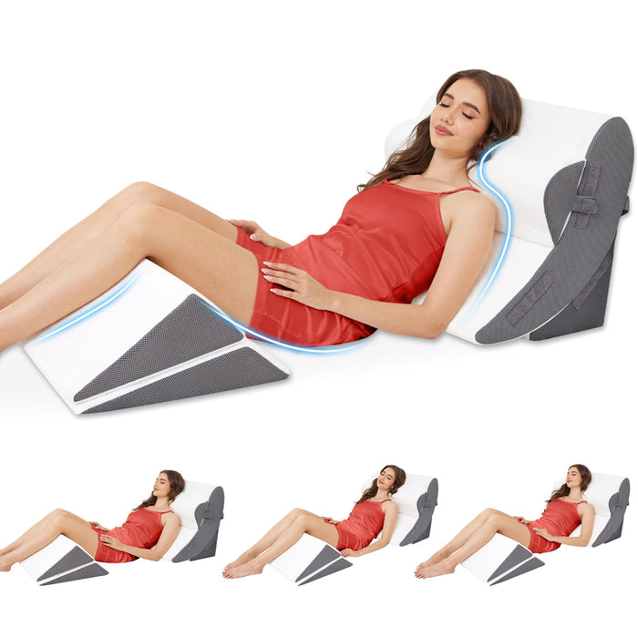 MASVIS 5Pcs Orthopedic Bed Wedge Pillow Set for Sleeping - High Density Foam Wedge Pillows for Post After Surgery, and Body/Back/Knee/Headboard Pain Relief, Acid Reflux, Snoring, Gerd