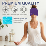 EXQUISLIFE Migraine Headache Relief Cap, Gel Ice Head Wrap, Hot and Cold Therapy, Headache Eyes Mask for Sinus, Puffy Eyes, Tension and Stress Relief (Purple)