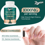 Zingicin Vitamin E Tocotrienols - Liposomal Vitamin E Oil 1000mg, Highly Absorbable Delta Tocotrienol and Gamma Tocotrienol for Cardiovascular, Bone Health, and Antioxidant Support, 60 Softgels