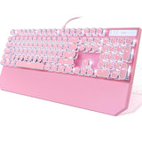 Camiysn Typewriter Style Mechanical Gaming Keyboard, Pink Retro Punk Gaming Keyboard with White Backlit, 104 Keys Blue Switch Wired Cute Keyboard, Round Keycaps for Windows/Mac/PC