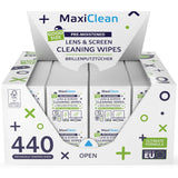MAXI CLEAN 440 Pack Lens Wipes for Eyeglasses Pre-Moistened, Individually Wrapped Streak-Free Cleaning for Glasses & Laptop Screens, Eye Glass Cleaner Wipe Bulk 5.5 x 4.7 Inch, Sunglasses & Phone Wipe