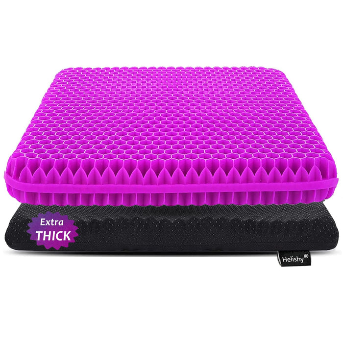 Gel Seat Cushion for Long Sitting, Extra Thick Gel Cushion for Wheelchair Soft Chair Pads Cushion for Office Home Chairs Car Seats Long Trips - Back Sciatica Hip Tailbone Pain Relief Cushion (Violet)