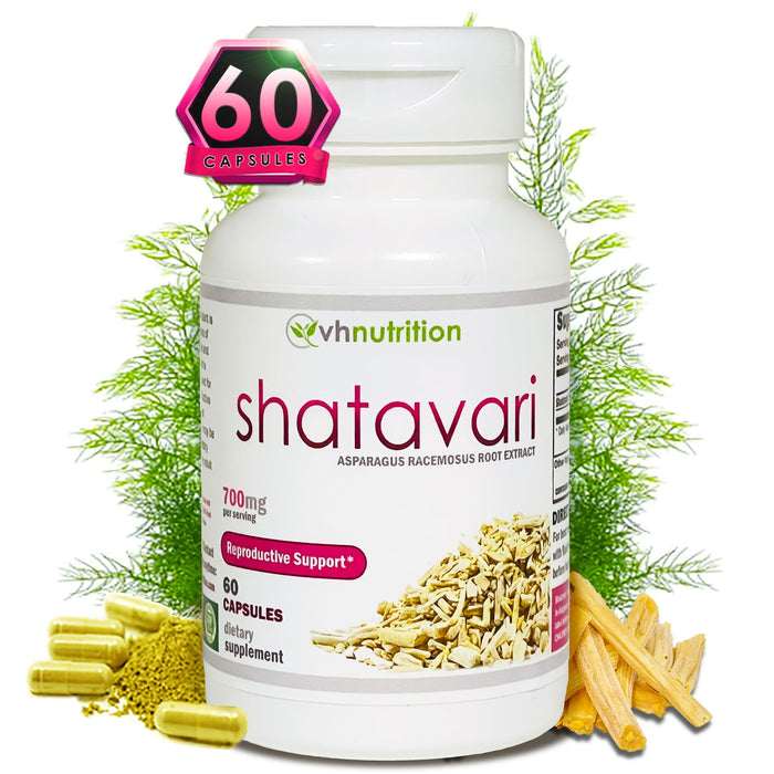 VH Nutrition SHATAVARI | 700mg Asparagus Racemosus Extract | Female Vitality* & Rejuvenation* | Natural Estrogen Balance* | Supports Hormonal Health and Overall Well-Being | 60 Capsules