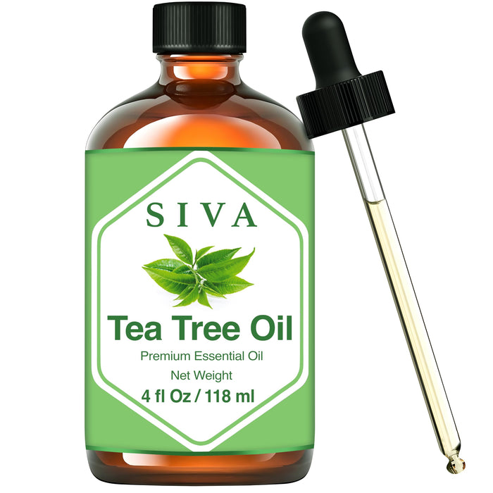 SIVA Tea Tree Essential Oil - 4 Fl Oz – Natural Tea Tree Oil - for Diffuser, Face, Skin Care, Aromatherapy, Hair Care, Scalp and Body Massage - with Dropper