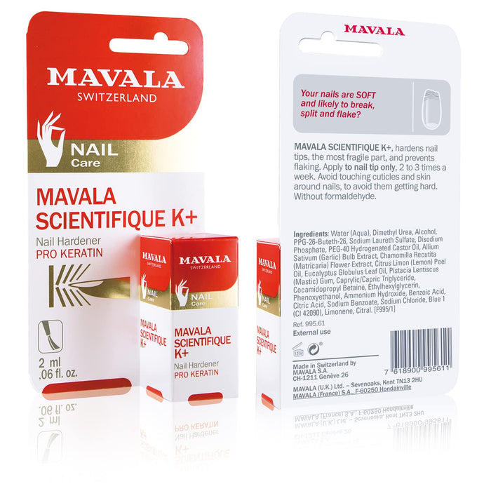 MAVALA Scientifique K+ Keratin Hardener Strengthener | Protect Nails | Avoid Breaking and Splitting | Supports Natural Keratinization | Multi color, 0.06 Fl Oz