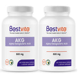 BESTVITE AKG (Alpha Ketoglutaric Acid) 500mg (480 Vegetarian Capsules) (240 x 2) - No Stearates - Vegan - Non GMO - Gluten Free - AKG Supplement