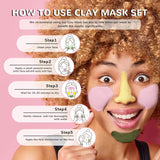 ANAI RUI Turmeric Vitamin C Clay Mask -Rose Facial Mask –Avocado Green Tea Mud Mask,Facial Mask Skincare for Deep Cleansing,Purify Pores SPA Mask Set,Facial Mask Set Gifts for Mom 2.5 oz each
