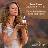 JUNIPERMIST Palo Santo and Sage Smudge Spray (4 Fl Oz) - for Cleansing Negative Energy - Sage Spray Alternative to Smudge Sticks - Sustainably Made in USA with Pure Essential Oils and Real Crystals
