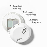 Pura - Smart Home Fragrance Device Starter Set V3 - Scent Diffuser for Homes, Bedrooms & Living Rooms - Includes Fragrance Aroma Diffuser & Two Fragrances - Linens & Surf and Pacific Aqua