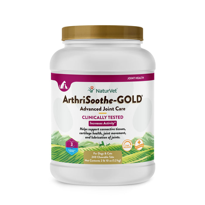 NaturVet Clinically Tested ArthriSoothe-Gold Level 3 Advanced Joint Care for Dogs and Cats, 240 ct Time Release, ChewableTablets, Made in USA