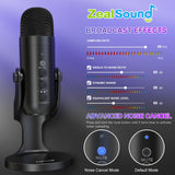 ZealSound USB Microphone,Condenser Computer PC Mic,Plug&Play Gaming Microphones for PS 4&5.Headphone Output&Volume Control,Mic Gain Control,Mute Button Vocal,YouTube Podcast on Mac&Windows(Black)