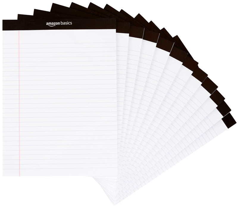 Amazon Basics Wide Ruled Lined Writing Note Pads, 8.5 inch x 11.75 inch, White, 12 Count (12 Pack of 50)