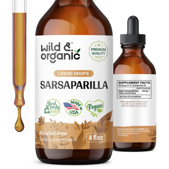 Sarsaparilla Root Tincture - Organic Sarsaparilla Root Liquid Drops - Smilax Medica Supplement - Vegan, Alcohol Free - 4 fl oz