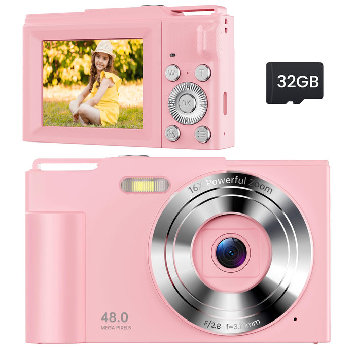 Digital Camera for Kids: Pink Camera for Teens - Christmas Birthday Gifts for Girls 8-10 - 16X Zoom Shoot Cam for Ages 8-13 - Compact Camera for 6 7 8 9 10 Years Old- Toys for Kid Children Toddler