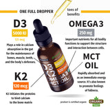 (4 Pack) Organic Vitamin D3 K2 Drops w MCT Oil Omega 3, 5000 IU, Maximum Strength Vitamin D Liquid 5000 IU, No Fillers, Non-GMO Liquid D3 for Faster Absorption & Immune Support, Unflavored, 4 Fl Oz