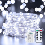 66Ft 200 LED Outdoor String Lights, Pure White Fairy Lights Battery Operated with Remote, Waterproof Twinkle Lights for Bedroom Dorm Patio Tapestry Backyard Garden Party Indoor Christmas Decoration