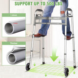 Heavy Duty Folding Walker,Lightweight Walker Support up 500lbs,Narrow Mobility Walker with Width Adjustable and Trigger Release for Seniors, Elderly