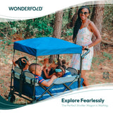 WONDERFOLD X4 Push & Pull Quad Stroller Wagon (4 Seater) - Collapsible Wagon Stroller with Seats with 5-Point Harnesses, Adjustable Push Handle, and Sun Canopy, Black