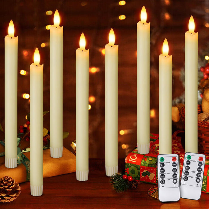 Flameless Candles with Remote: 8 Pack Battery Operated Window Candles 9.6" Real Wax LED Flickering Flameless Taper Candles 3D Wick Lights Halloween Christmas Wedding Birthday Party Decorations (Ivory)