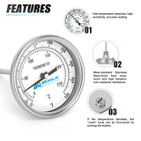 MEANLIN MEASURE 1/2" NPT Bimetal Thermometer for hot Water, boilers, and Pipes, 3" Dial, 4" Stainless Steel Stem, Temperature Range 50-500°F/10-250°C, Accuracy 2%, Lower Mount