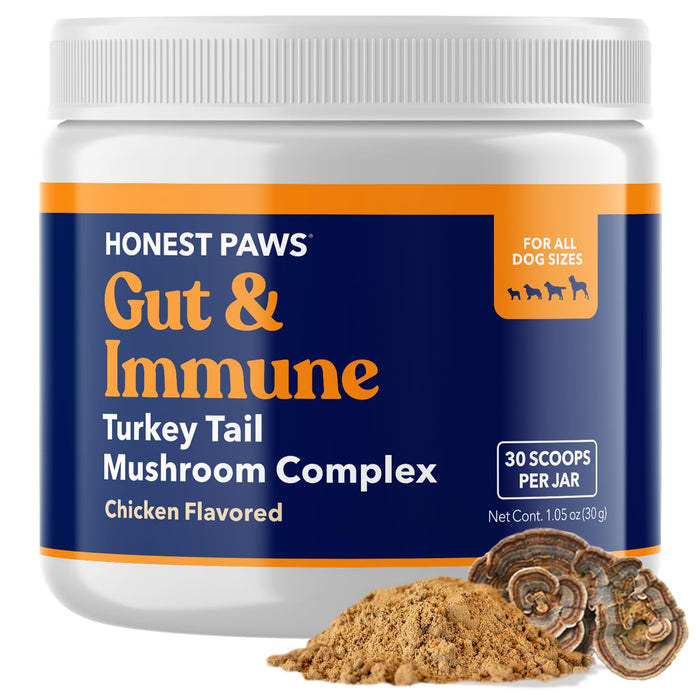 Honest Paws Dog Digestive and Immunity Booster – Turkey Tail Mushroom Blend - Shiitake, Reishi, Maitake Mushroom Extract Formula - No Filler, No Additives - (1.05 oz)