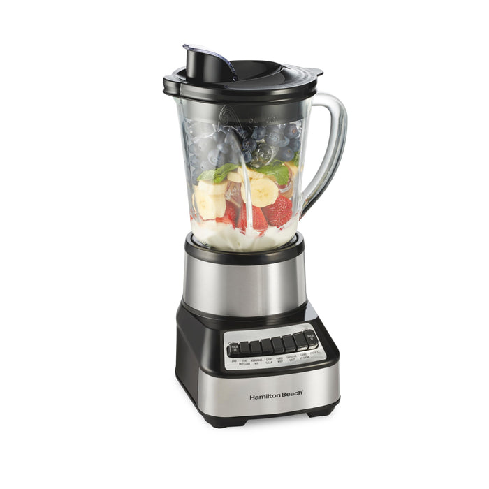 Hamilton Beach Wave Crusher Blender For Shakes and Smoothies With 40 Oz Glass Jar and 14 Functions, Ice Sabre Blades & 700 Watts for Consistently Smooth Results, Black + Stainless Steel (54221)