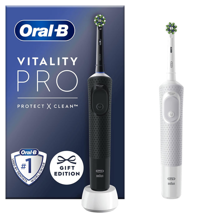 Oral-B Vitality Pro 2x Electric Toothbrushes For Adults, Valentines Day Gifts For Him / Her, 2 Toothbrush Heads, 3 Brushing Modes Including Sensitive Plus, 2 Pin UK Plug, Black & White