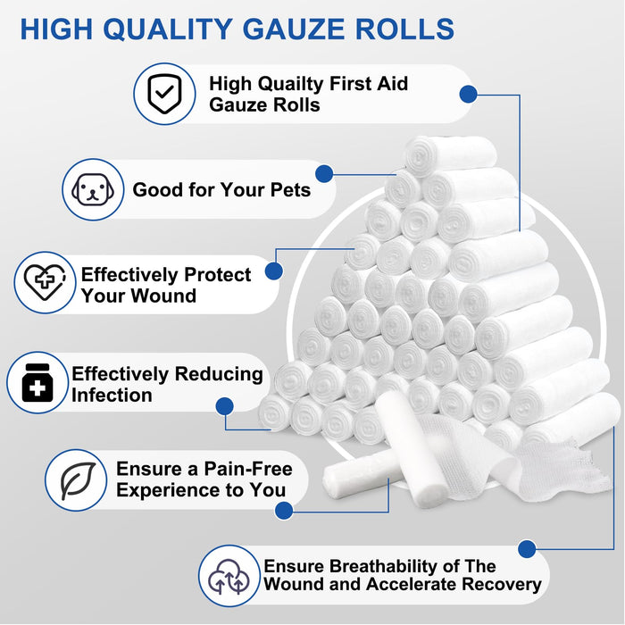 110 Pack Gauze Rolls Bandages, 4 in x 4.1 Yards, Individually Wrapped Breathable Rolled Gauze, Mummy Wraps, Premium First Aid Supplies & Medical Supplies for Wounds