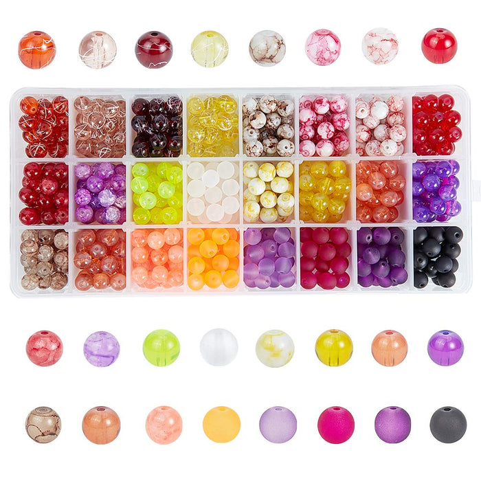 PH PandaHall 720pcs 8mm Glass Beads 24 Style Orange Beads Crystal Bracelet Beads Loose Beads Spacers for Friendship Bracelet Earring Jewelry Making Fall Christmas Tree Ornament Halloween Decoration