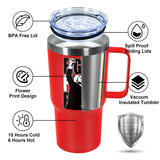 Icesip 20oz Trump Coffee Tumbler with Handle, Trump Shot Trump Ear Bullet-Proof, Fight Strong Fist, Donald Trump Merchandise, Stainless Steel Coffee Mug Tumbler Travel Cup, Red 1pcs