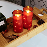 NURADA Flickering Flameless Candles: Built-in Star String Lights Battery Operated LED Pillar Candles with Remote and Timer Romantic Decorations for Wedding Party Christmas Halloween - Red 2 Pack