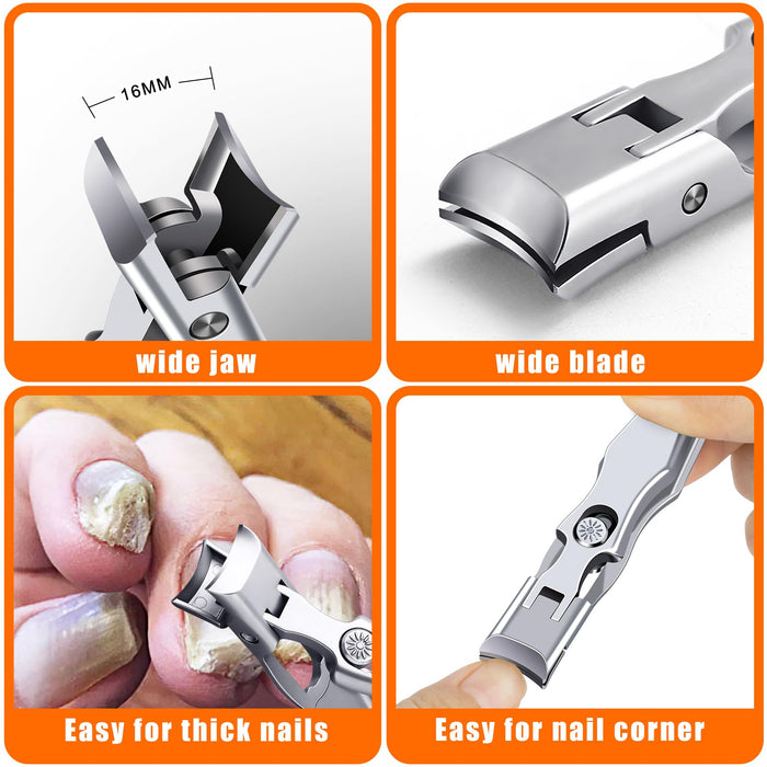 German Nail Clippers for Men Thick Nails, Heavy Duty Large Toenail Clippers for Seniors Thick Toenails with Wide Opening, Ultra Sharp Anti Splash Fingernail Clipper Cutter Long Handle with Catcher