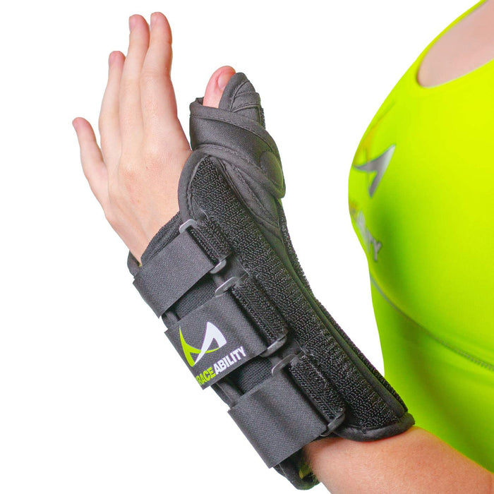 BraceAbility Wrist and Thumb Spica Splint - De Quervain's Tenosynovitis Long Forearm Cast Stabilizer for Tendonitis, Sprains, Thumb Brace for Arthritis Pain and Support - (S Left Hand)