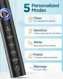 Rtauys Upgraded Sonic Electric Toothbrush for Adults with 8 Brush Heads, IPX7 Travel Electric Toothbrush with Travel Case, 2.5 Hours Charge for 120 Days, 5 Modes with Built-in Smart Timer Black