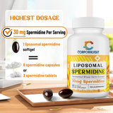 30mg Spermidine Supplement, Liposomal Spermidine, High Absorption, More Potent Than Spermidine 3HCL, Fermented Wheat Germ Extract, Spermidine for Women & Men, Cellular Renewal, Longevity, 60 Softgels