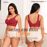 Xcutting Back Smoothing Wirefree Bras for Women Full Coverage Everyday Bras Comfortable Sports Bras for Sagging Breasts Seamless Padded (Christmas Red,2X-Large)