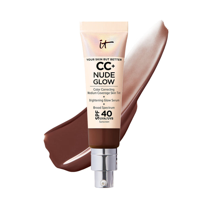 IT Cosmetics CC+ Nude Glow Lightweight Foundation + Glow Serum with SPF 40 - With Niacinamide, Hyaluronic Acid & Green Tea Extract - Deep Bronze - 1.08 fl oz