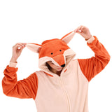 COSUSKET Snug Fit Unisex Adult Onesie Pajamas, Flannel Cosplay Fox One Piece Halloween Costume Sleepwear Homewear