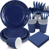 Gudvilla 168Pcs Navy Blue Party Supplies for Navy Blue Party Decorations includes Paper Plates and Napkins Cups Utensils,Blue Disposable Plates Set for Boy Baptism Birthday Graduation Serve 24 Guests